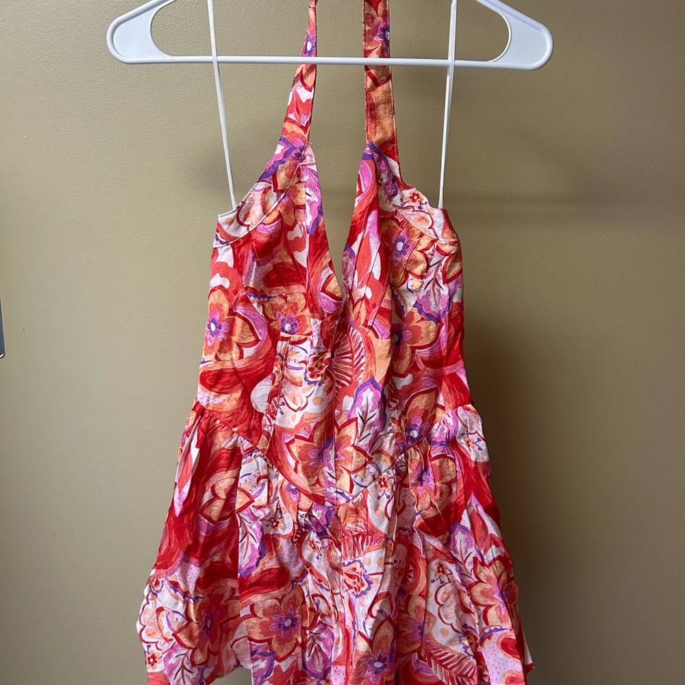 Fashion Nova Floral Halter Jumpsuit - Red and Pink